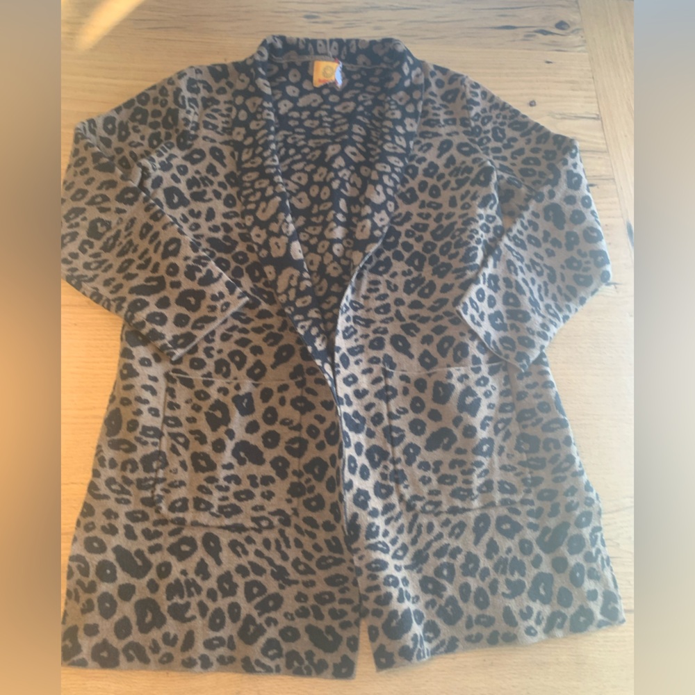 Ruby Road Animal Print Shawl‎ Neck Cardigan Black Tan Women’s Preloved